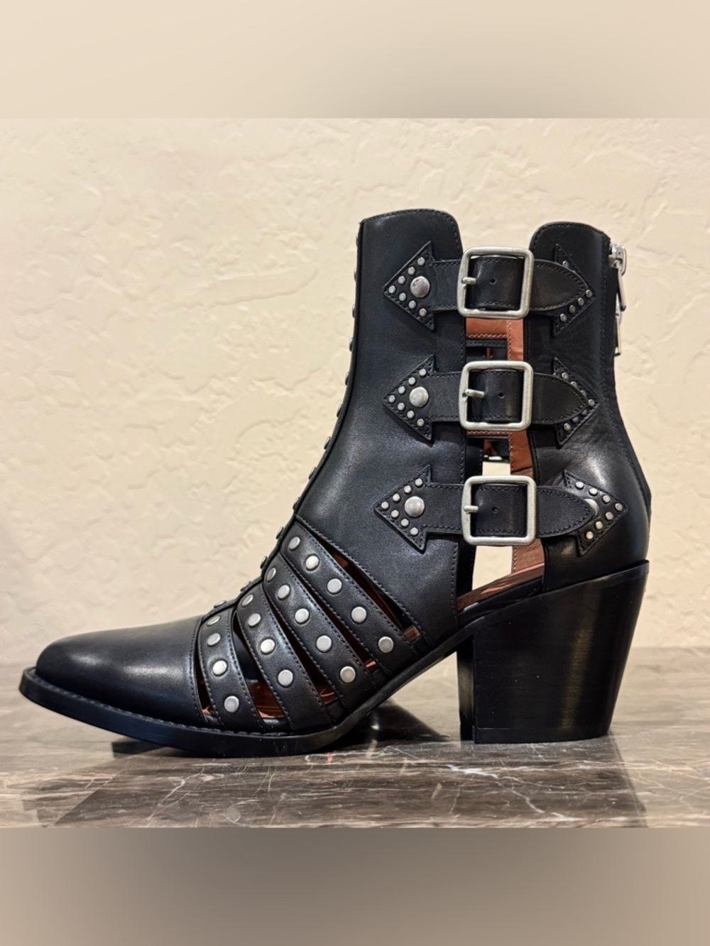 Coach Phoebe Studded Leather Caged Western Booties
